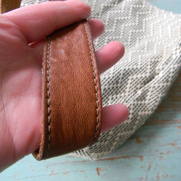 FOSSIL CREAM WOVEN CROSSBODY BAG BROWN LEATHER TRIM DOUBLE ZIP - Picture 8 of 10